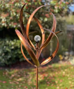 Knightsbridge Wind Sculpture in Burnished Gold with Solar Bulb